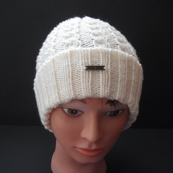 Hand Knitted Hat Toque Adult Size-M-L Acrylic Color White - 031 Hand knit by me - Picture 4 of 8
